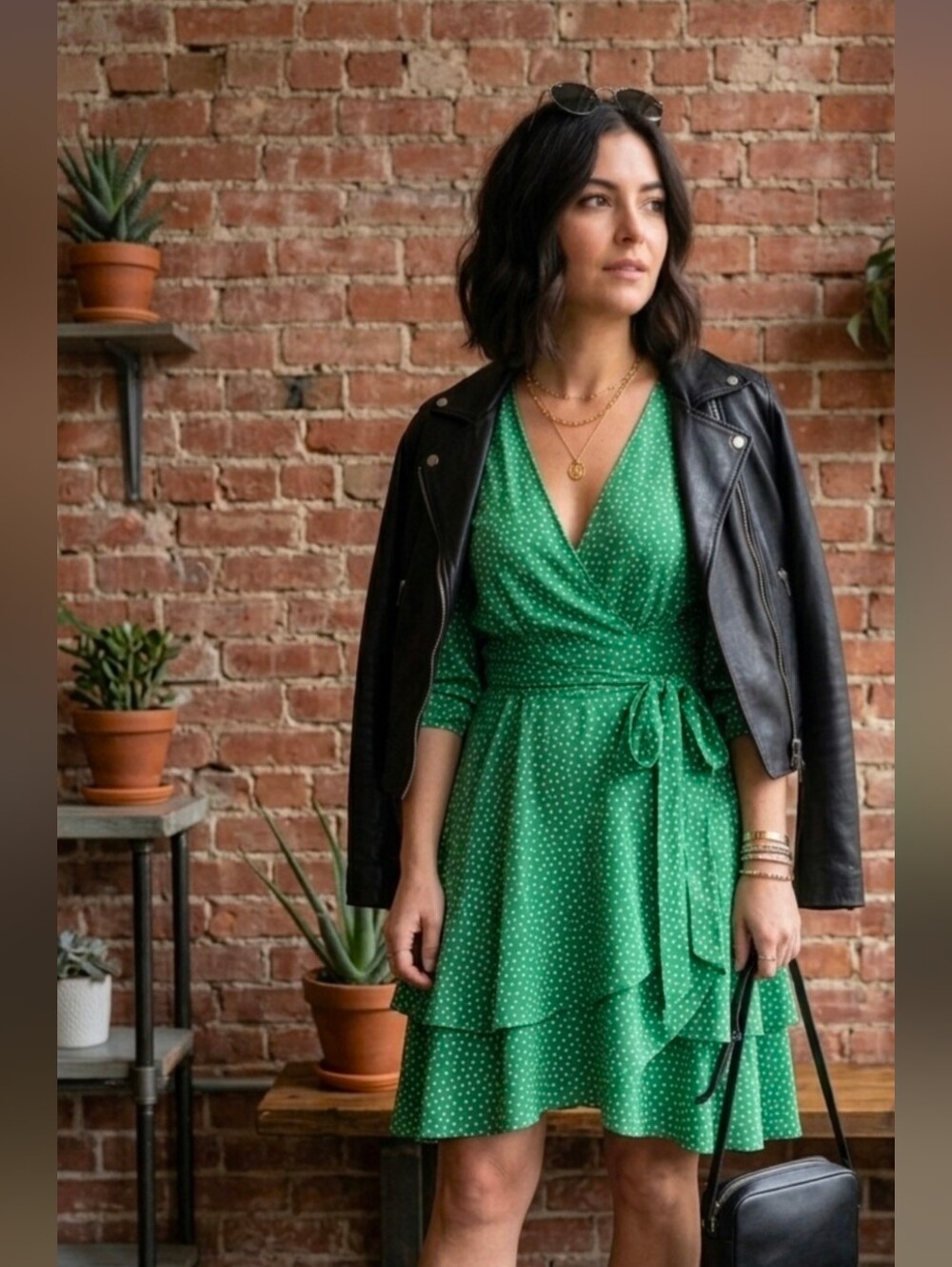 Retro Inspired Green Polka Dot Tiered Dress